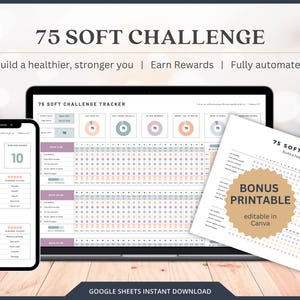 75 Soft Challenge-fitnesstracker Daily Habit Tracker Google Spreadsheets-spreadsheetsjabloon voor gezondheid en welzijn Planner Digitale download