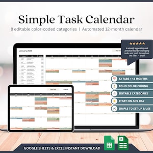 Task Calendar 2026 Template Excel Task Tracker Spreadsheet Calendar Template Excel Business Tracker Excel To Do List Template Excel