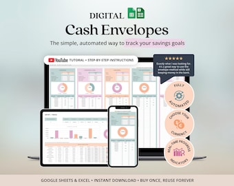 Digital Cash Envelopes Excel Savings Tracker Cash Stuffing Envelopes Google Sheets Sinking Tracker Spreadsheet Personal Finance Dashboard