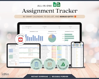 Student Planner Digital College Assignment Tracker Study Planner Template Monthly Class Schedule Assignment Planner Excel Google Sheets