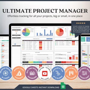 Trackersjabloon voor meerdere projecten voor kleine bedrijven Clienttracker Google Spreadsheets Gantt-diagramsjabloon Projectbudget Kanbanbord
