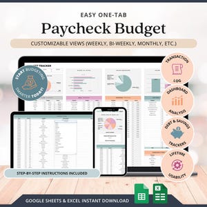 Foglio di calcolo per il budget e la busta paga in Excel, Fogli Google, Monitoraggio delle spese, Semplice foglio di calcolo per la pianificazione del budget in Excel, Monitoraggio delle entrate, dei risparmi e dei debiti.
