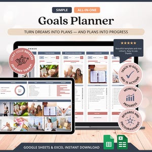ADHD Digital Goal Planner Motivational Vision Board Template Google Sheets Goal Tasks Tracker Vision Board Printable Personal Planner