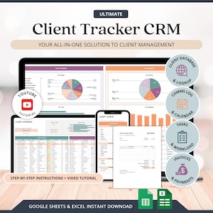 Planilha de acompanhamento de clientes do Google Sheets para pequenas empresas, CRM para agências, modelo de planilha para clientes, gestão de negócios, comunicação, tarefas e controle de faturas.