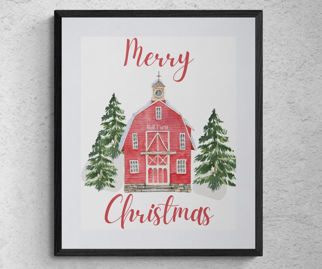 Christmas Farm Print, Christmas Barn Print, Farmhouse Christmas Print ...