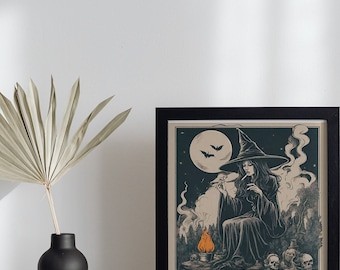 Vintage Witch Art, Gothic Home Décor, Witch Print, Witchcraft, Vintage Wall Art, Wiccan Art, Halloween Wall Art, Halloween Digital Download