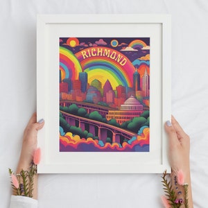 Richmond Virginia Wall Print, Retro Richmond Print, Colorful Wall Art, Psychedelic Print, Virginia Wall Print, Virginia is for Lovers, Gift