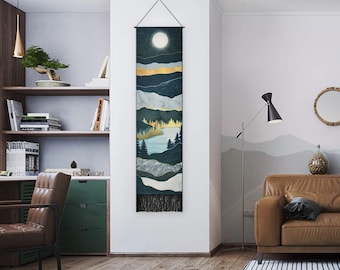 Mountain tapestry moon starry night sky tapestries forest tree lake tapestry nature landscape tapestry for room