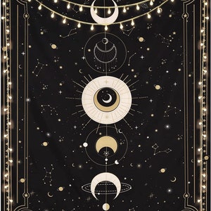 Phase tapisserie murale suspendue mystérieuse ciel étoilé noir carte de tarot tapisserie pour chambre esthétique rétro astrologie tapisseries art mural.