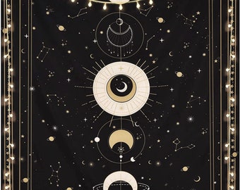 Fase tapiz pared colgando misterioso cielo estrellado negro tarot carta tapiz para dormitorio estética astrología tapices arte mural.