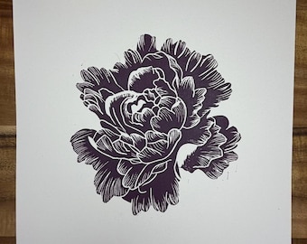 Blume- Original Handgefertigter Linoldruck 20X30