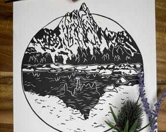 Pico Prusik - Grabado original en linóleo 9x11