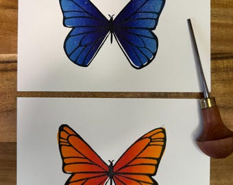Hand carved Butterfly Linocut Print- Fauna Wall Art