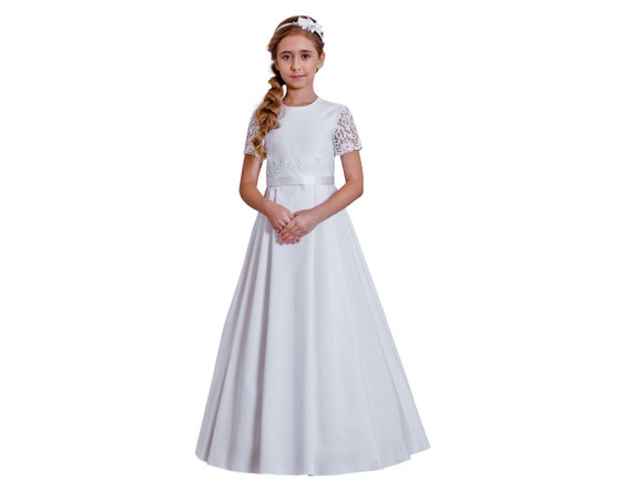 Kommunionkleid Kleid Kommunion Erstkommunion Spitze kurze Ärmel