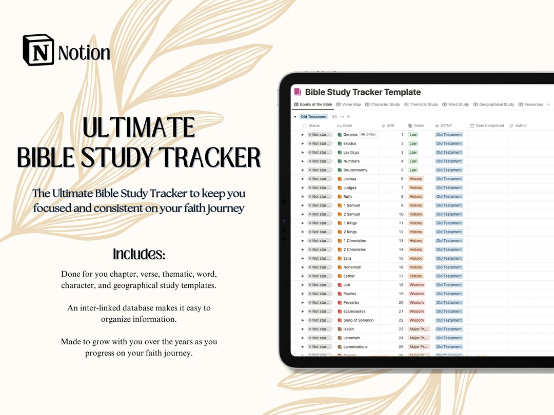 Ultimate Bible Study Notion Tracker, Daily Christian Tracker, Christian