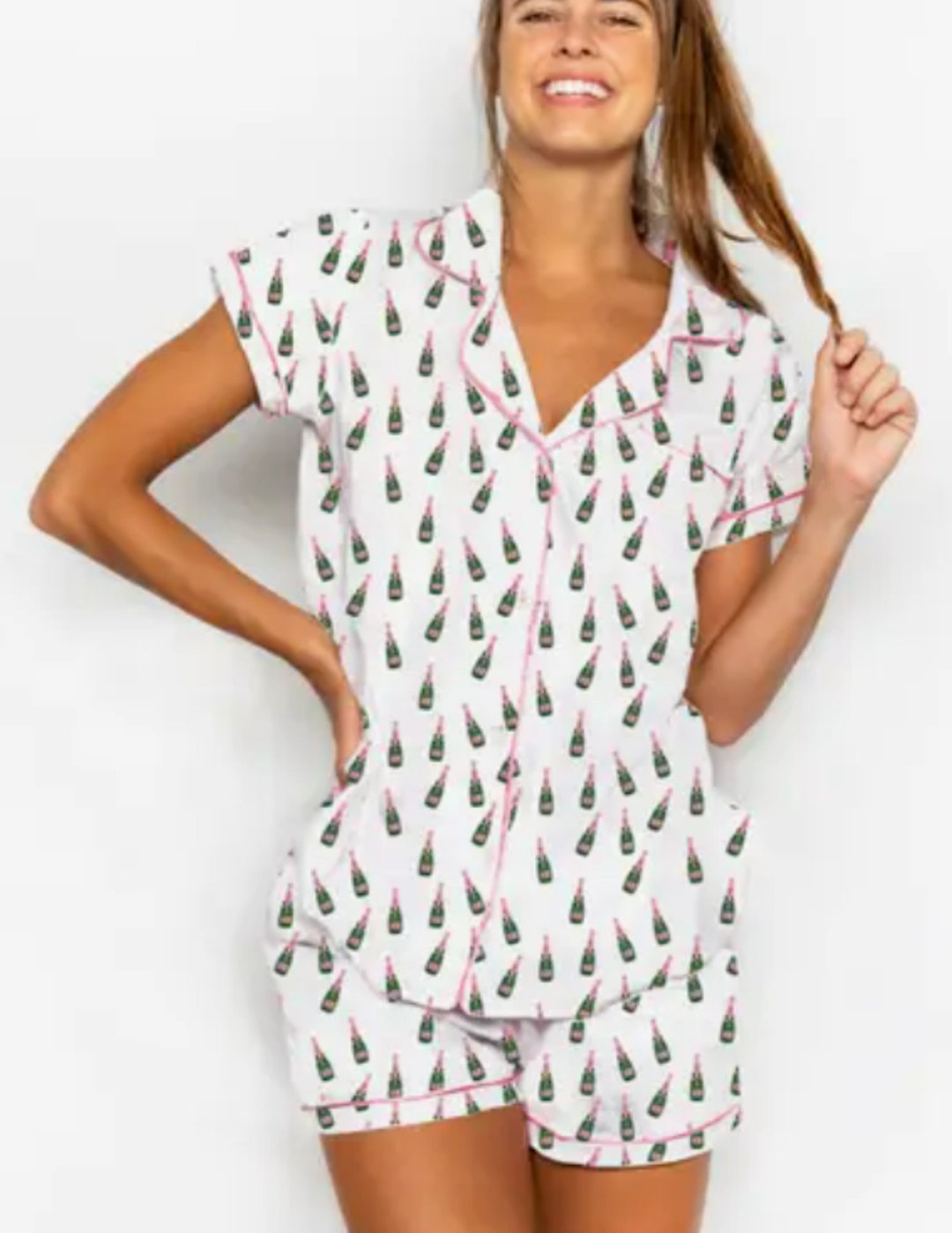 Pink & White Champagne Bottle Women’s Sleepwear/pajama - Etsy