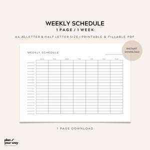 Weekly Planner Hourly Schedule Printable, Customizable Digital Organizer, Productivity Calendar, Time Management Tool