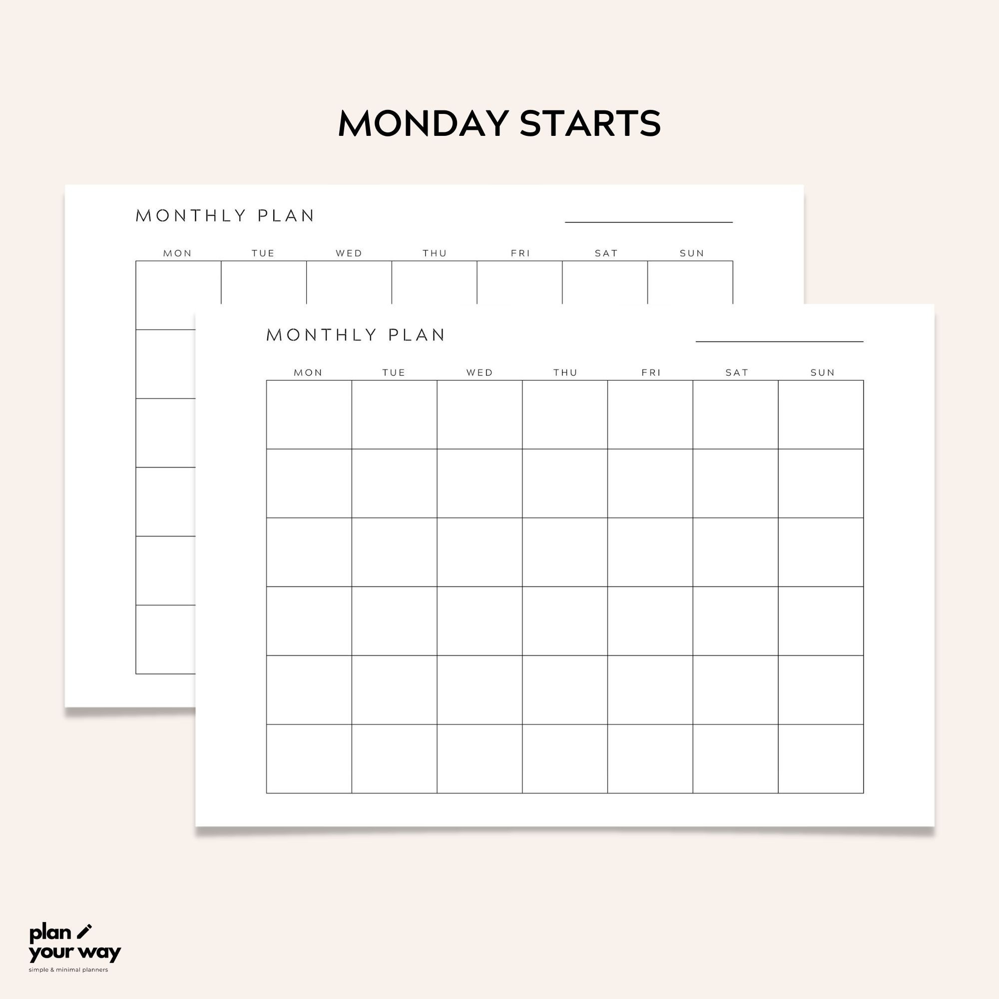 Monthly Calendar Planner, Printable Monthly Organizer, Home Office Wall Decor, Digital Download ...