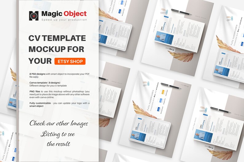 Mock Cv.pdf Kit for Etsy Resume Template Mockup, Digital Product Mockup, Digital ...