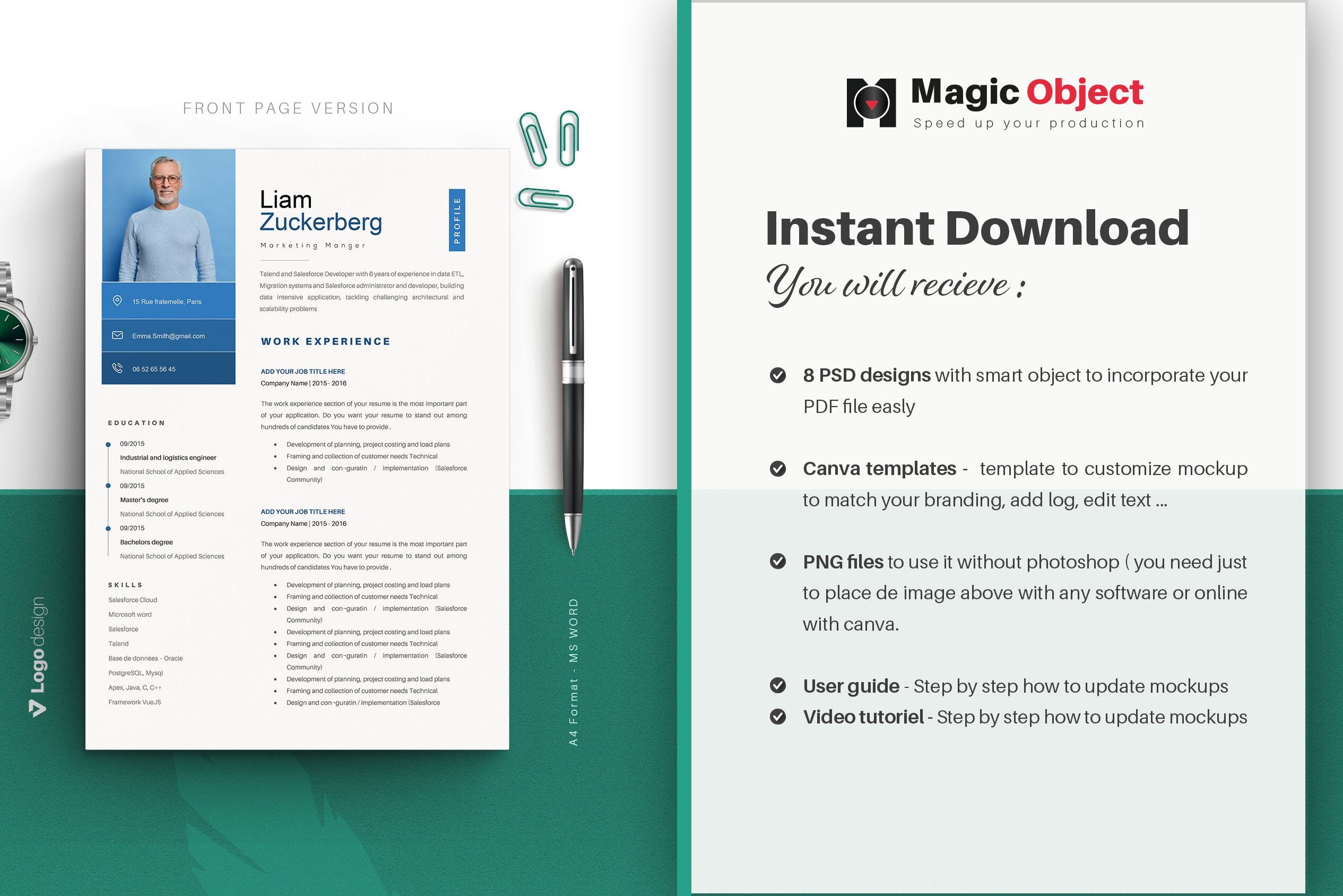 Mock Cv.pdf Kit for Etsy Cv Template, Digital Product Mockup, Digital Canva Mockup ...