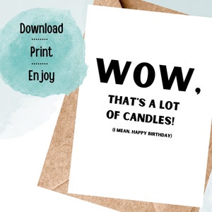 Printable Funny Birthday Card Wow That&#39;s a lot of candles! Joke about getting older