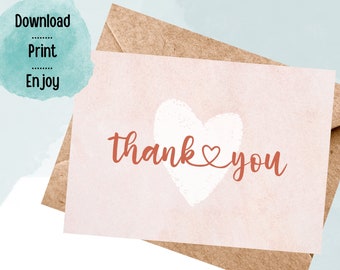 Printable Thank You Greeting Card, I appreciate you, Thank you for support, simple, pink heart, love, thank you gift, instant download