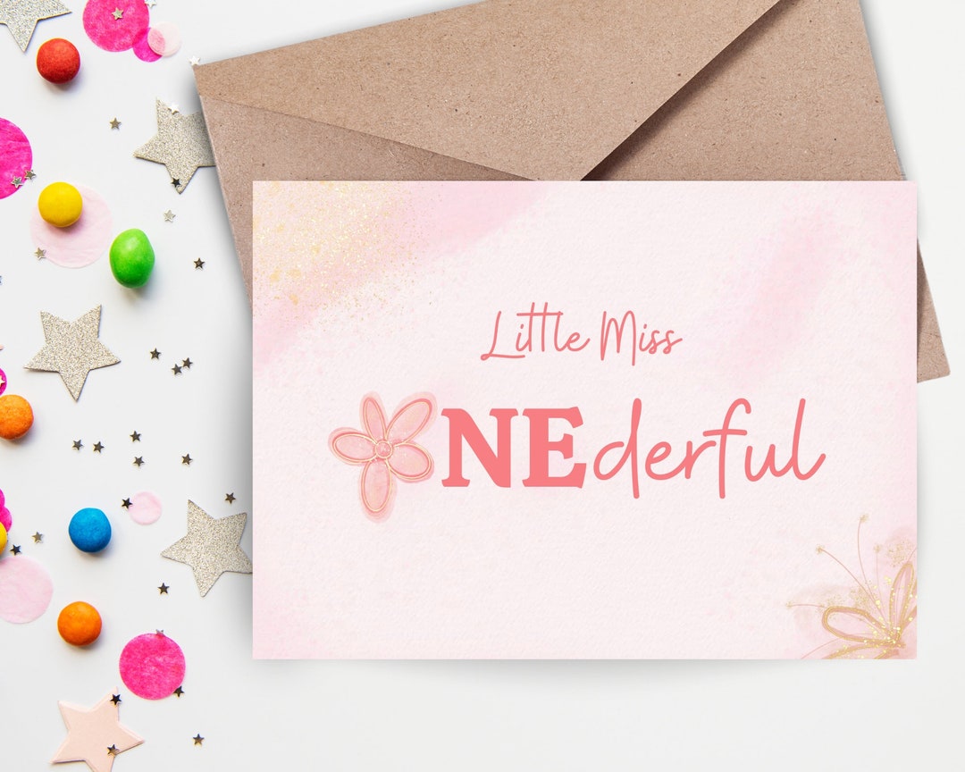 Printable First Birthday Card for One Year Old Girl, Little Miss ...