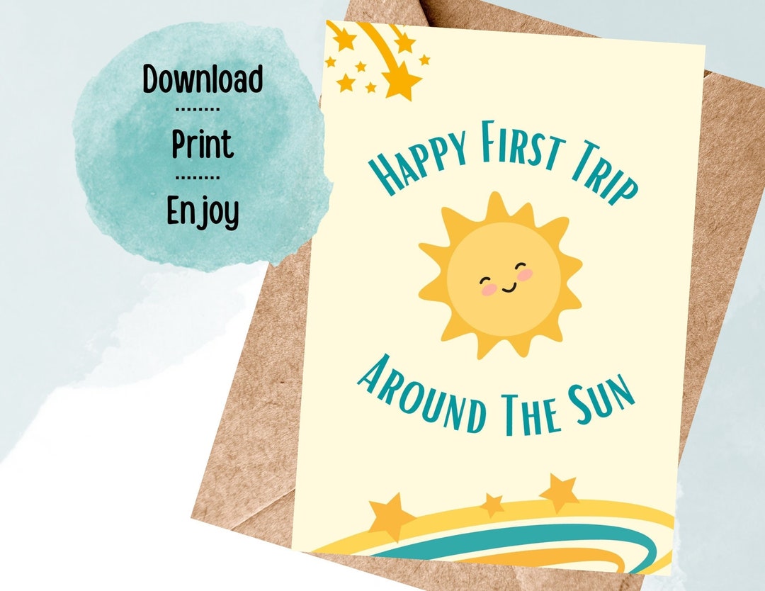 Printable First 1st Birthday Card for One Year Old Happy First Etsy