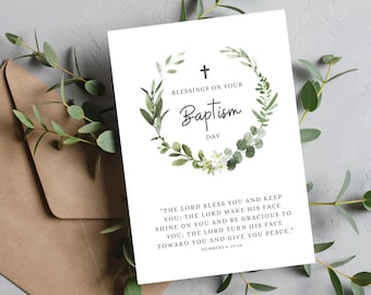 Printable Baptism Christening card Numbers 6: 24-26 May the Lord bless you and keep you card for baby child teen adult congratulations