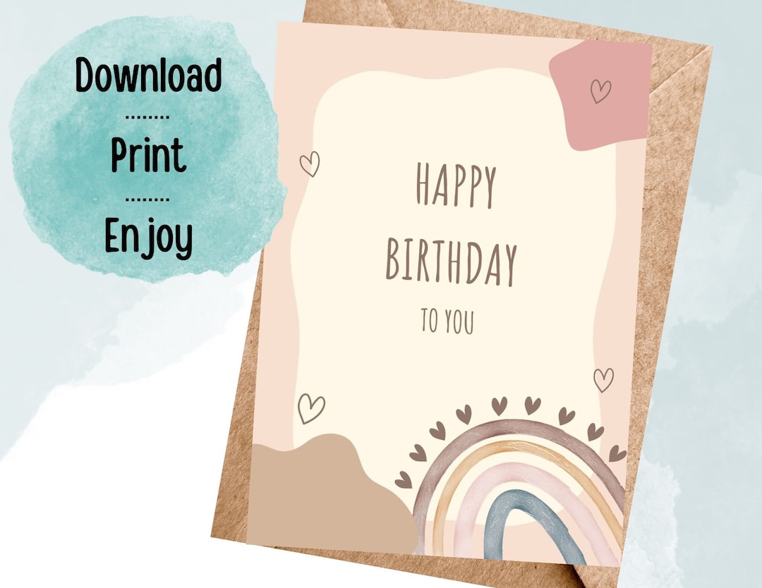 Printable Birthday Card Happy Birthday for Her Kid Teen Girl Beige Pink ...