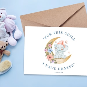 Imprimible baby shower espolvorear felicitaciones nueva tarjeta de bebé versículo bíblico 1 Samuel 1:27 Para este niño he orado descarga digital instantánea