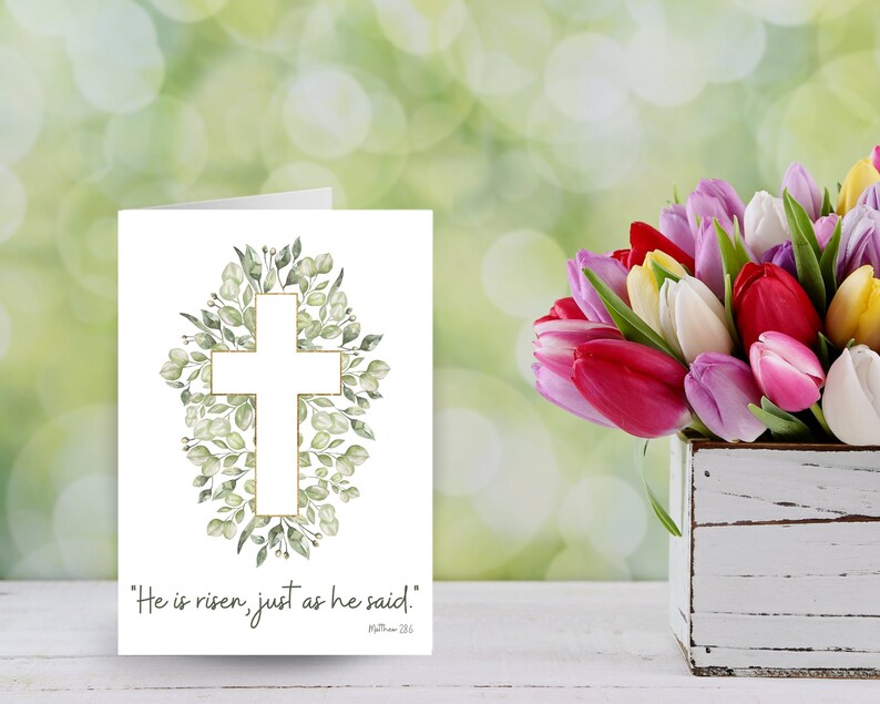 Printable Easter Card With Bible Verse Matthew 28:6 He is Risen Just as ...