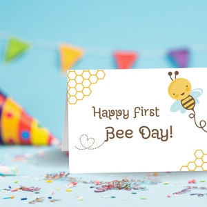 Printable First 1st Happy Birthday Card for One Year Old, First Bee Day ...