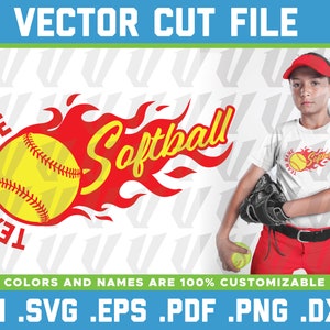 Softball Flame Team Shirt Design SVG DIY Download File Sports Athletic Cricut Silhouette Digital Cut File