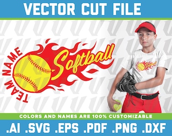 Softball Flame Team Shirt Design SVG Cut File (Digital Download)