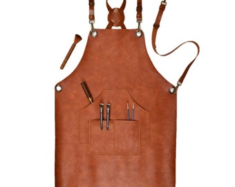 Hand crafted leather apron, work apron, barbecue apron