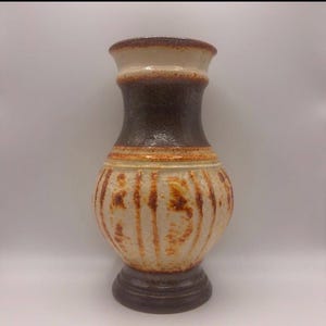 Vintage West German Fat Lava Vase: Brown Cream Drip Glaze Ceramic 1970s