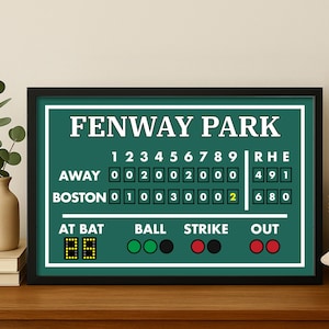 Framed Boston Baseball Scoreboard Print – Vintage Green Monster Wall Art – Classic New England Sports Decor Boston Baseball Gift for Fans