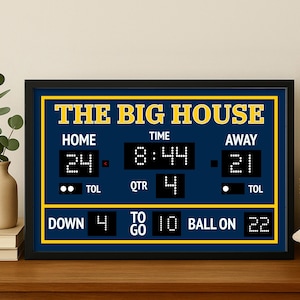 Framed Ann Arbor Football Scoreboard Print – Vintage Stadium Wall Art – Classic Michigan Game Day Decor Gift for College Sports Fans