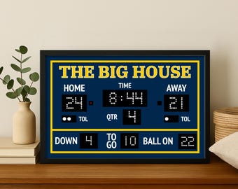 Framed Ann Arbor Football Scoreboard Print – Vintage Stadium Wall Art – Classic Michigan Game Day Decor Gift for College Sports Fans