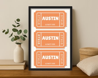 Austin TX Framed Wall Art, Trendy Texas Art Print, Travel Art, Ticket Stub Austin Texas, Plus FREE SHIPPING