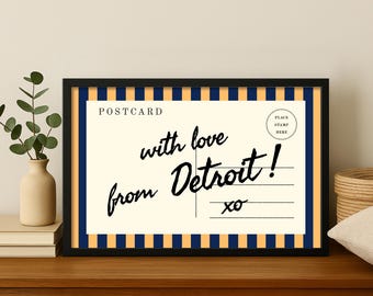 DETROIT Framed Travel Print, MI City Travel Poster, Michigan Travel Wall Art, Detroit Mi Travel Poster Retro Postcard Framed