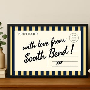 South Bend Indiana Framed Student Wall Art, Trendy South Bend Art Print, Travel Art, ND Postcard Graphic, Plus FREE SHIPPING