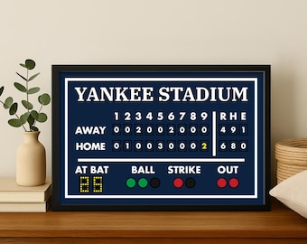 Framed New York Baseball Scoreboard Print – Vintage Bronx Stadium Wall Art – Classic NYC Sports Decor Gift for Baseball Fans