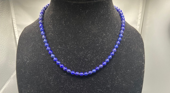 Vintage Lapis Lazuli Hand Knotted Bead Necklace w… - image 1
