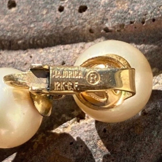 Vintage Majorica 12k GF and pearl Clip-On Dangle … - image 3