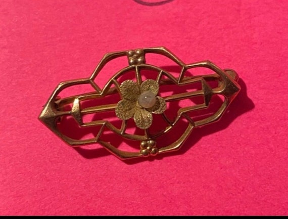 Antique 1860s edwardian gold Victorian brooch sig… - image 1