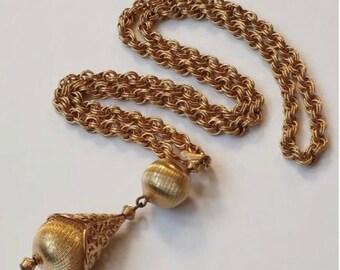 Vintage 1960s Monet Bolero necklace long gold plated with dangle tassel pendant lariat- vintage jewelry, Monet book piece collection