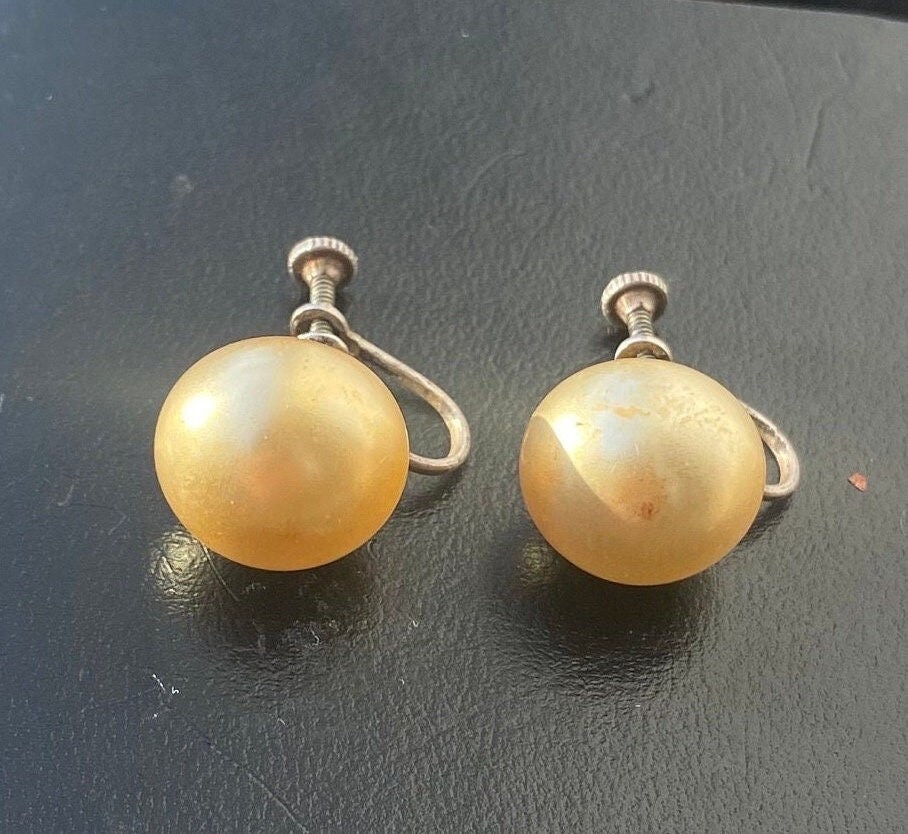 Boucles D'oreilles Vintage à Vis - Demi-perle Nacrée - Argenté - Occasion - Bijou Ancien