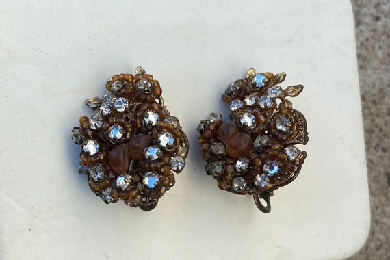 Vintage rare 1950s Robert crystal clip on earrings - image 1